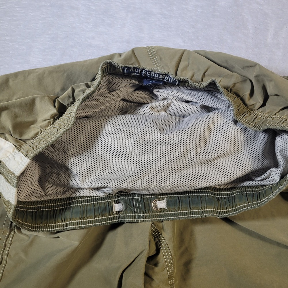 Vintage Abercrombie Swim Trunks Mens L Olive Green Cargo Side Stripe Board Short - Picture 8 of 15